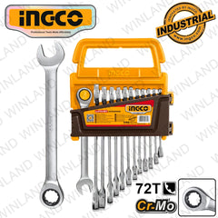 Ingco by Winland Industrial Ratchet Spanner Set Size 8-19mm HKSPAR2024 ING-HT