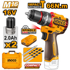Ingco by Winland 16V/M16 Lithium-Ion Compact Brushless Cordless Impact Drill 66N.m CIDLI16682 ING-CT