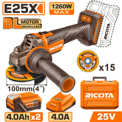 Ricota E25X Brushless Cordless Angle Grinder 25V 100mm Disc diameter