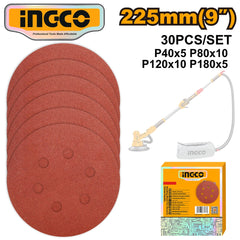 Ingco by Winland Sanding Sheet for Random Orbit Sander 9"(255mm) 30PCS/SET AKRS225030 ING-HT