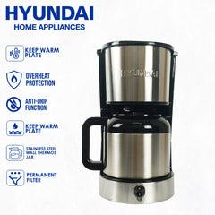 Hyundai Appliances by Winland 1.25L Coffee Maker Double Stainless Wall Thermos Jar 800W (HCM-TJ125L)