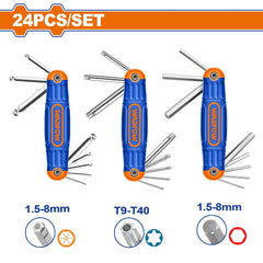 Wadfow by Winland 24pieces/Set CR-V Material Hex and Torx Folding Key Set WHK4203 WAD-HT
