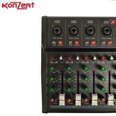 Konzert by Winland PMP-6.2+ 6 CH Portable Mixer,Mic,Line Input,EQ & Effect,USB/Bluetooth,Card,XLR/PL