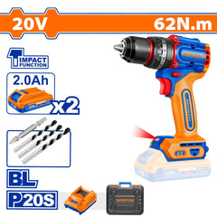 Wadfow by Winland P20S/20V Lithium-Ion Compact Brushless Cordless Impact Drill 62Nm WCDP6281 WAD-CT