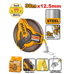 Ingco Fast Rewind Steel Measuring Tape 30M x 12.5mm | 30M/100FT HSMT0830 ING-HT