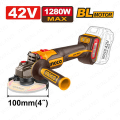 Ingco by Winland 42V/1280W Brushless Motor Lithium-Ion Cordless Angle Grinder CAGLI4128102 ING-CT