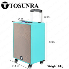 Tosunra by Winland 10inch Active Portable Trolley Speaker Box 50W with Wireless Microphone TOS-SA-10