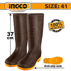 Ingco Rain Boots 100% Waterproof Virgin PVC with High Resistance to Alkali (BROWN)