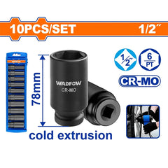 Wadfow by Winland 10pieces/Set 1/2inches Cr-Mo Dr.Deep Impact Socket Set WMSD202 WAD-HT