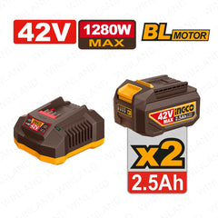 Ingco by Winland 42V/1280W Brushless Motor Lithium-Ion Cordless Angle Grinder CAGLI4128102 ING-CT