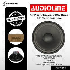 Audioline HW-A1503 15″ Woofer Speaker 300W Home Hi-Fi Stereo Bass Driver