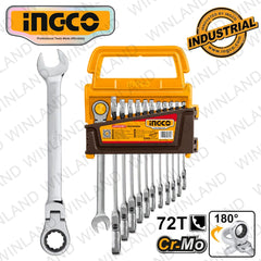 Ingco by Winland Industrial Ratchet Spanner Set Size 8-19mm HKSPAR2024 ING-HT