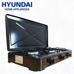 Hyundai Appliances by Winland Triple Burner Table Top Gas Stove with Metal Lid - Black (HYUN-HG-F3BT