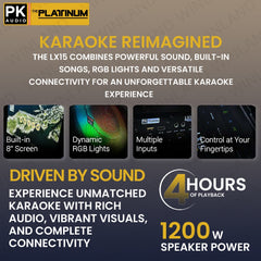 Platinum by Winland PK Karaoke LX15 Party Jukebox with Built-in Screen/Wireless mic 1200W (LX15)
