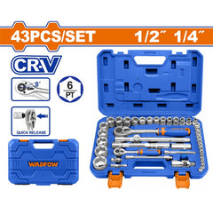 Wadfow by Winland 43PCS/Set Chrome Plated 1/4inches and 1/2inches Socket Set WST3D43 WAD-HT