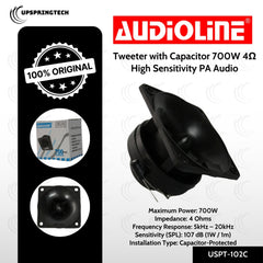 Audioline USPT-102C Tweeter with Capacitor 700W 4Ω High Sensitivity PA Audio