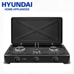 Hyundai Appliances by Winland Triple Burner Table Top Gas Stove with Metal Lid - Black (HYUN-HG-F3BT