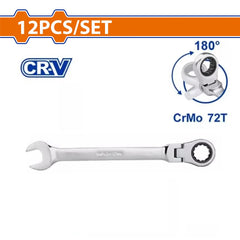 Wadfow by Winland 12PCS/Set (8-19mm) Flexible Head Ratchet Wrenches Spanner Set WSP5212 WAD-HT