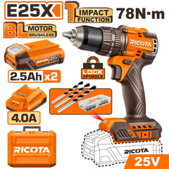 Ricota E25X Compact Brushless Cordless Impact Drill 25V 13mm Chuck Capacity 78NM