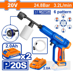 Wadfow P20S/20V Lithium-Ion Cordless Pressure Washer with 24.8 Bar & 6 Patterns (WCT)