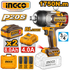 Ingco by Winland P20S/20V Brushless Motor Lithium-Ion AI Impact Wrench 1750nm CIWLI20175 ING-CT