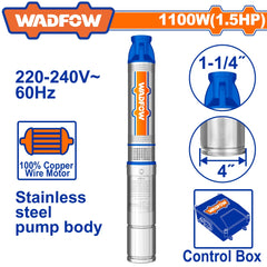 Wadfow by Winland 4 Inches Deep Well Pump Stainless Body 1100W (1.5Hp) WWPD6041-5 WAD-PT