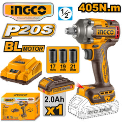 Ingco by Winland P20S/20V Lithium-ion Brushless AI Impact Wrench 1/2" 405N.m ING- CT