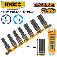 Ingco by Winland 7pcs 1/2" Drive Deep Impact Socket Set HKISSD12072L ING-HT