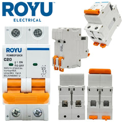 Royu by Winland DC Miniature Circuit Breaker DIN Rail Type 50A 2P, 500V DC Type C 6kA - RDMB2P50C6