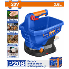 Wadfow P20S/20V Li-Ion Cordless Seed Spreader 3.6L WLSS1520 (WCT)