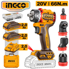 Ingco P20S/20V Cordless Multi-Head Drill Driver 66Nm CDLI206686 ING-CT