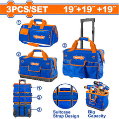 Wadfow 3 Pcs Tool Bag Set with 600D Heavy-Duty Polyester Material WTGR103 (WHT)