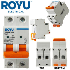 Royu by Winland DC Miniature Circuit Breaker DIN Rail Type 50A 2P, 500V DC Type C 6kA - RDMB2P50C6