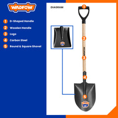 Wadfow WSE13 Shovel with wooden handle Round & Square (1000mm)