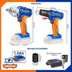 Wadfow P20S Cordless Drill and Impact Wrench 20V WCK2017