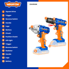 Wadfow P20S Cordless Drill and Impact Wrench 20V WCK2017