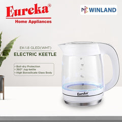 Eureka by Winland 1.8 Liter Electric Kettle Glass with LED | Water Heater EKH-1.8 GLED