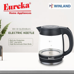 Eureka by Winland 1.8 Liter Electric Kettle Glass with LED | Water Heater EKH-1.8 GLED