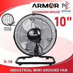 Armor by Winland Mini Industrial Ground Fan / Floor / Desk Fan w/ Oscillating Electric Fan X-10