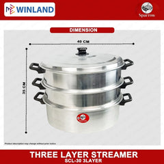 Sparrow by Winland 3 Layer 30cm Stainless Big Siomai Siopao Dimsum Puto Steamer Set w/ Free Tongs