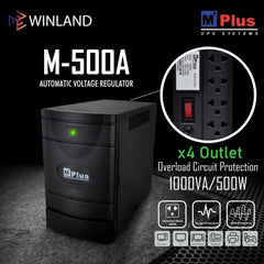 Winland l MPLUS 4 Outlets Automatic Voltage Regulator 500W AVR with Surge Protector 1000VA/500W