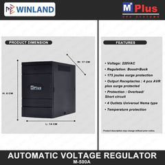 Winland l MPLUS 4 Outlets Automatic Voltage Regulator 500W AVR with Surge Protector 1000VA/500W