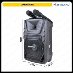 Konzert by Winland 8"200W Portable Rechargeable Speaker w/ USB/SD, FM Radio,BT & 2 Wireless Mic PA-8