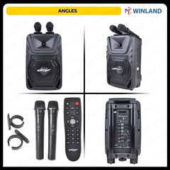 Konzert by Winland 8"200W Portable Rechargeable Speaker w/ USB/SD, FM Radio,BT & 2 Wireless Mic PA-8