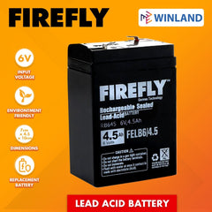 Firefly by Winland Rechargeable Sealed Lead Acid Battery 4.5Ah/6v FELB6/4.5