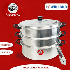 Sparrow by Winland 3 Layer Stainless Big Siomai Siopao Dimsum Puto Steamer Set w/ Free Tongs