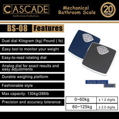 CASCADE Mechanical Weighing Scale Bathroom Scale in Gray Platform made of Laminated Film BS-08A