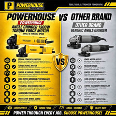 Powerhouse Angle Grinder 1300W Torque Force Motor with Single & Variable Speed (PH-PT&S)