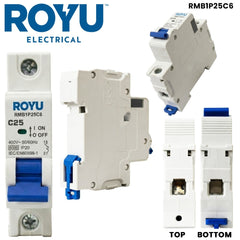 Royu by Winland Miniature Circuit Breaker (MCB) 6kA, 1-Pole, 400V AC, 1-Module DIN Rail Mount