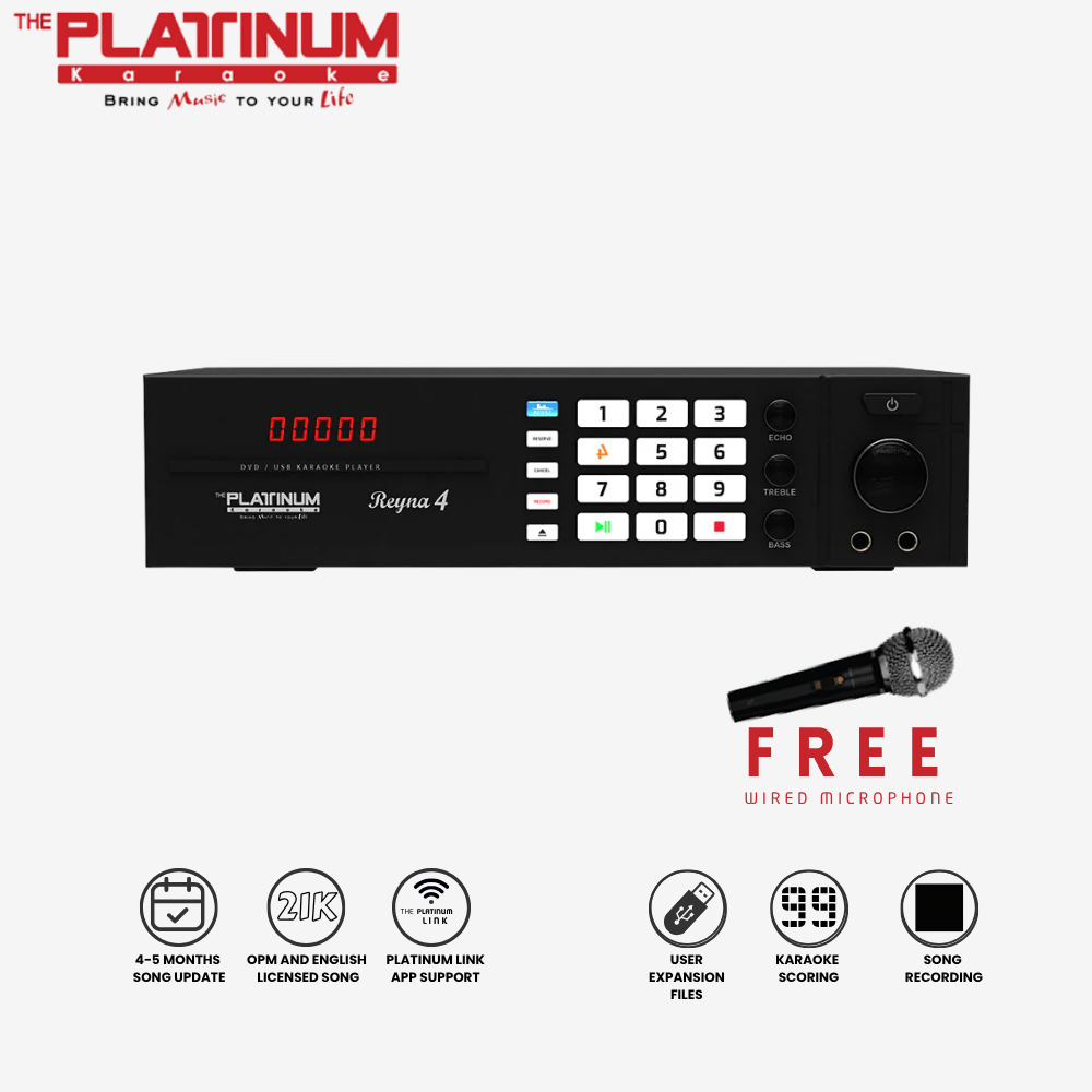 Platinum Reyna 4 Karaoke Player | Professional Karaoke System with Platinum Link App, Treble & Bass Controls, and Song Recording